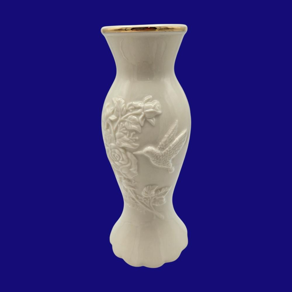 Lenox Hummingbird Bud & Roses Bud Vase 24K Gold Trim